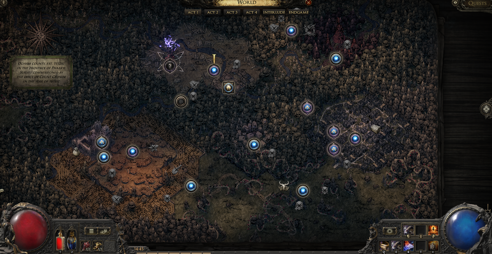 Act 1 — Clearfell to Ogham Manor world map